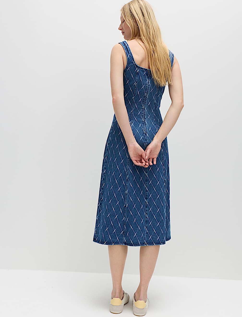 Denim Jacquard Midi Column Dress