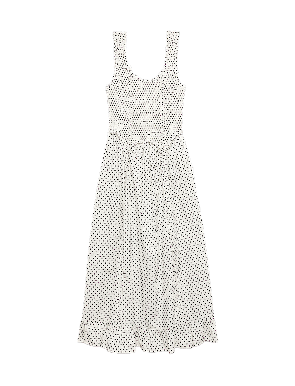Pure Cotton Polka Dot Ruffle Midi Skater Dress