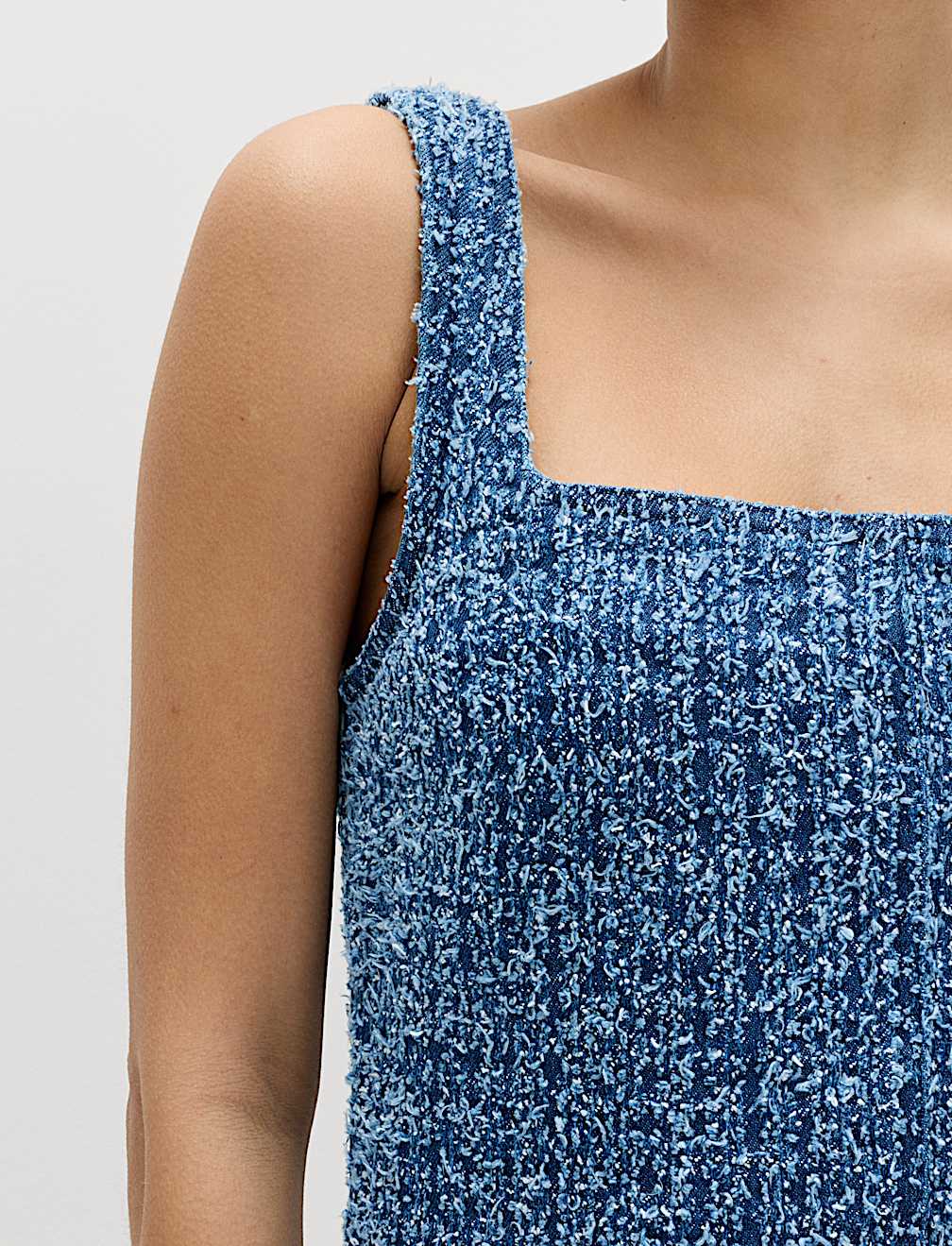 Pure Cotton Denim Tufted Mini Shift Dress