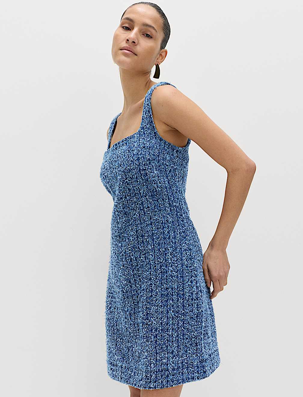 Pure Cotton Denim Tufted Mini Shift Dress