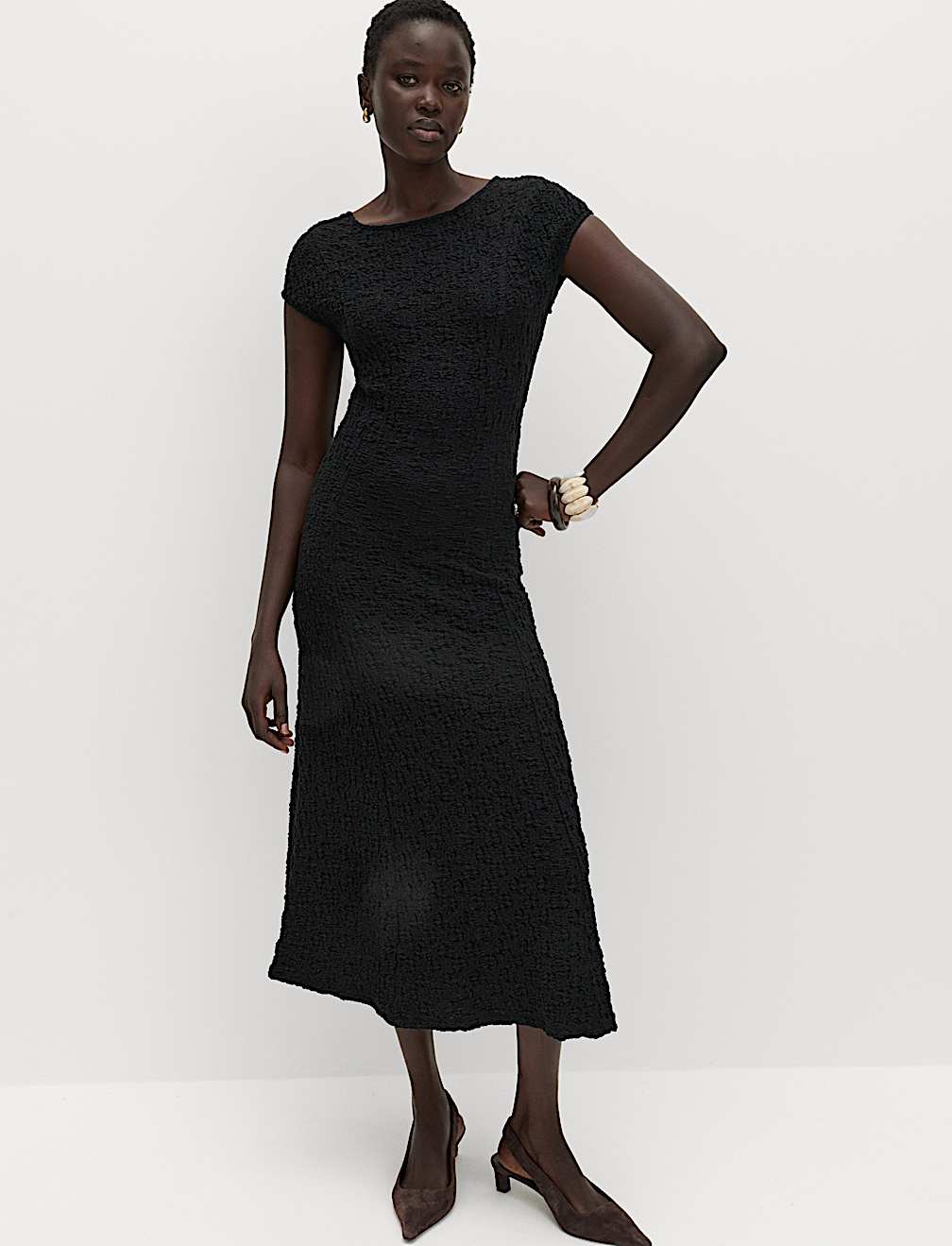 Cotton Rich Textured Midi Skater Dress