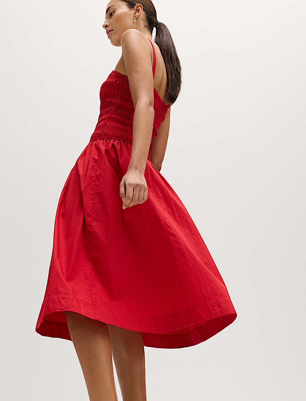 Pure Cotton Shirred Midi Cami Dress