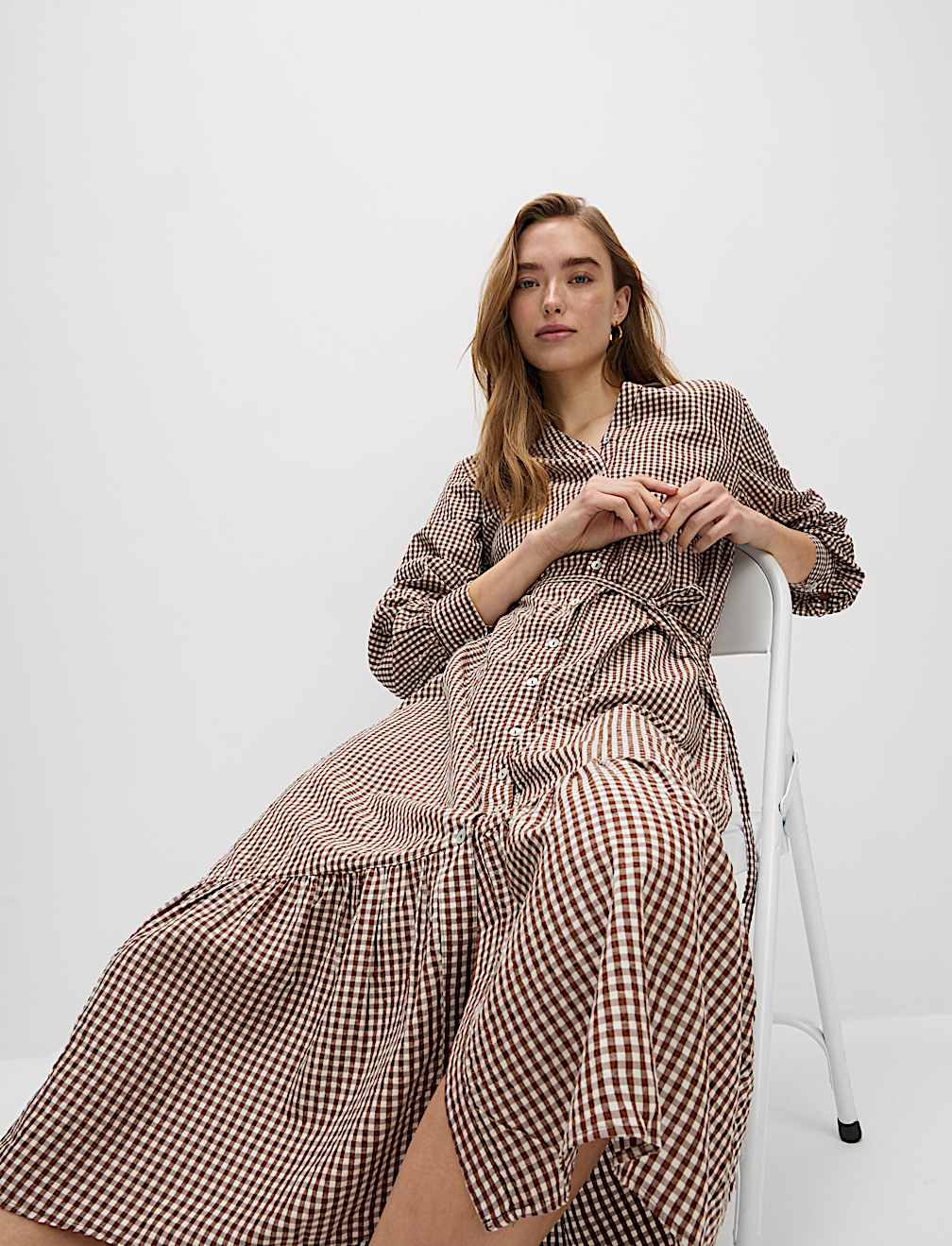 Modal Rich Checked Button Front Midi Dress