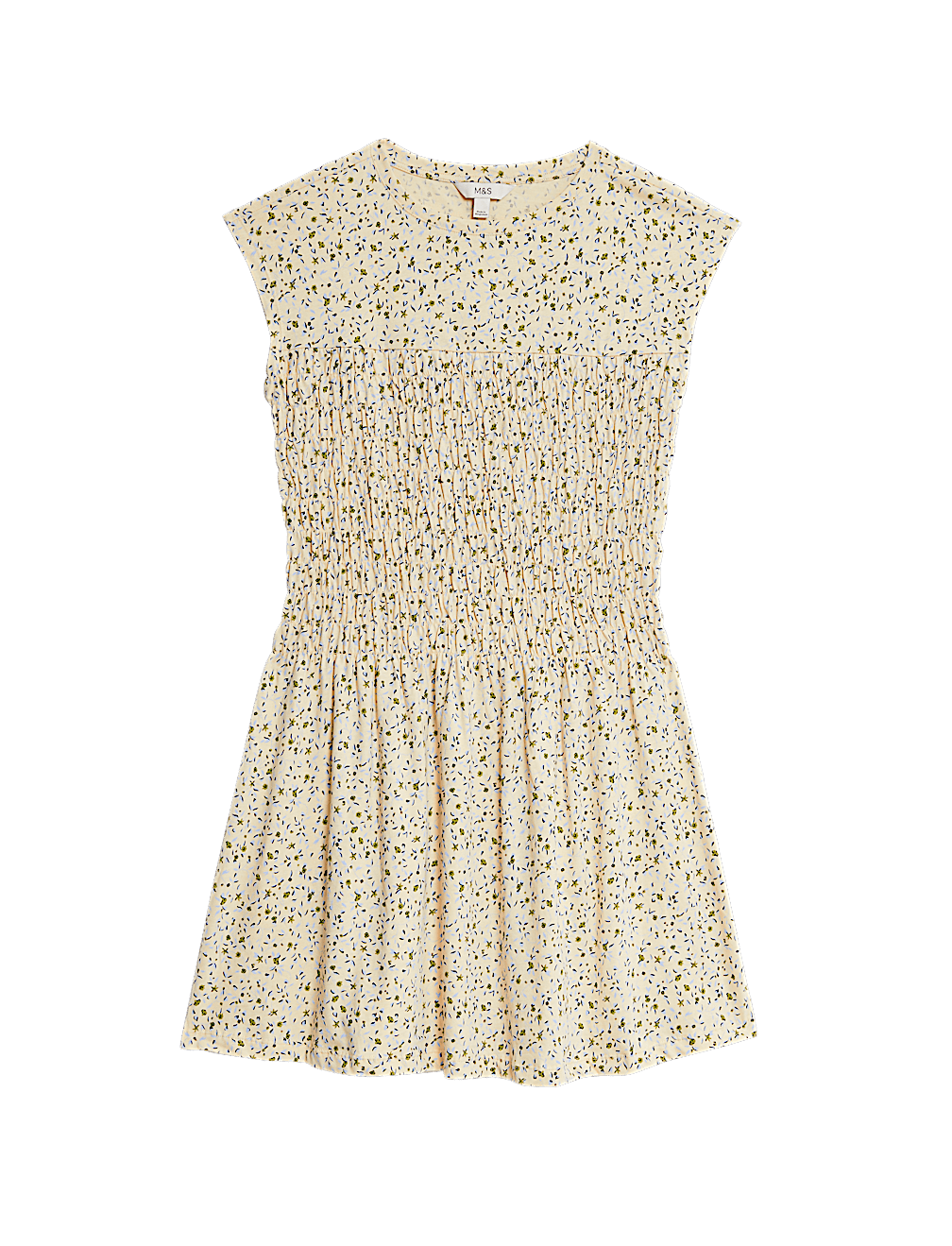 Pure Cotton Printed Mini Shirred Dress