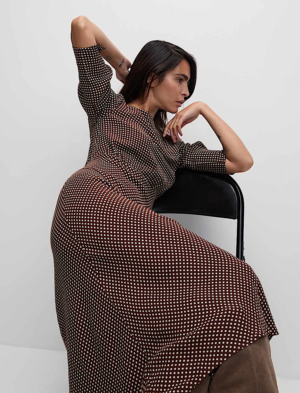 Round Neck Spot Print Midaxi Tea Dress