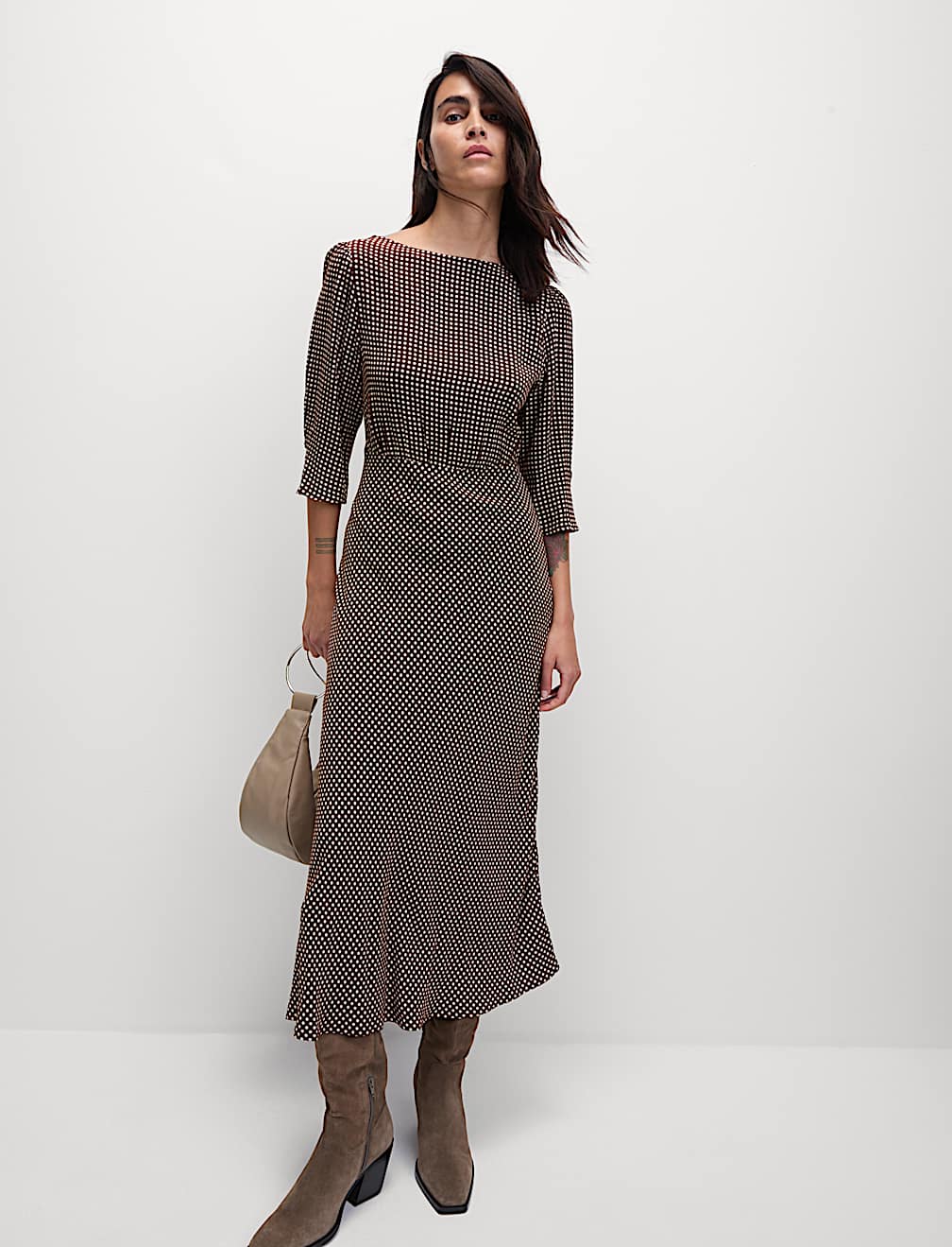 Round Neck Spot Print Midaxi Tea Dress