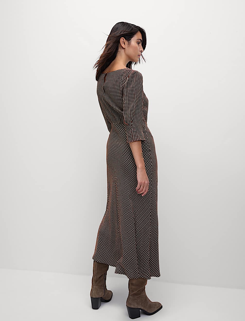 Round Neck Spot Print Midaxi Tea Dress