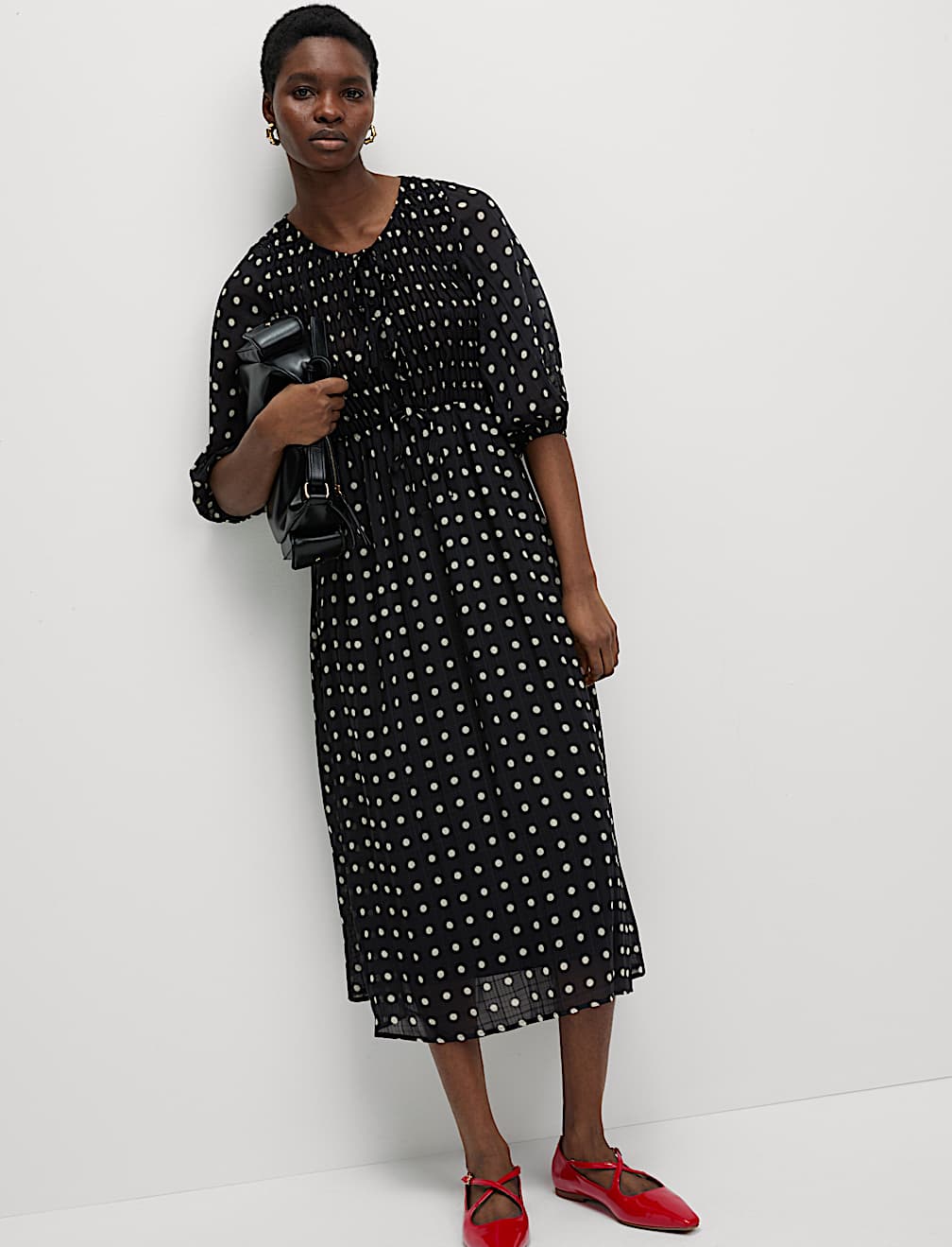 Printed Tie Front Midaxi Shirred Dress