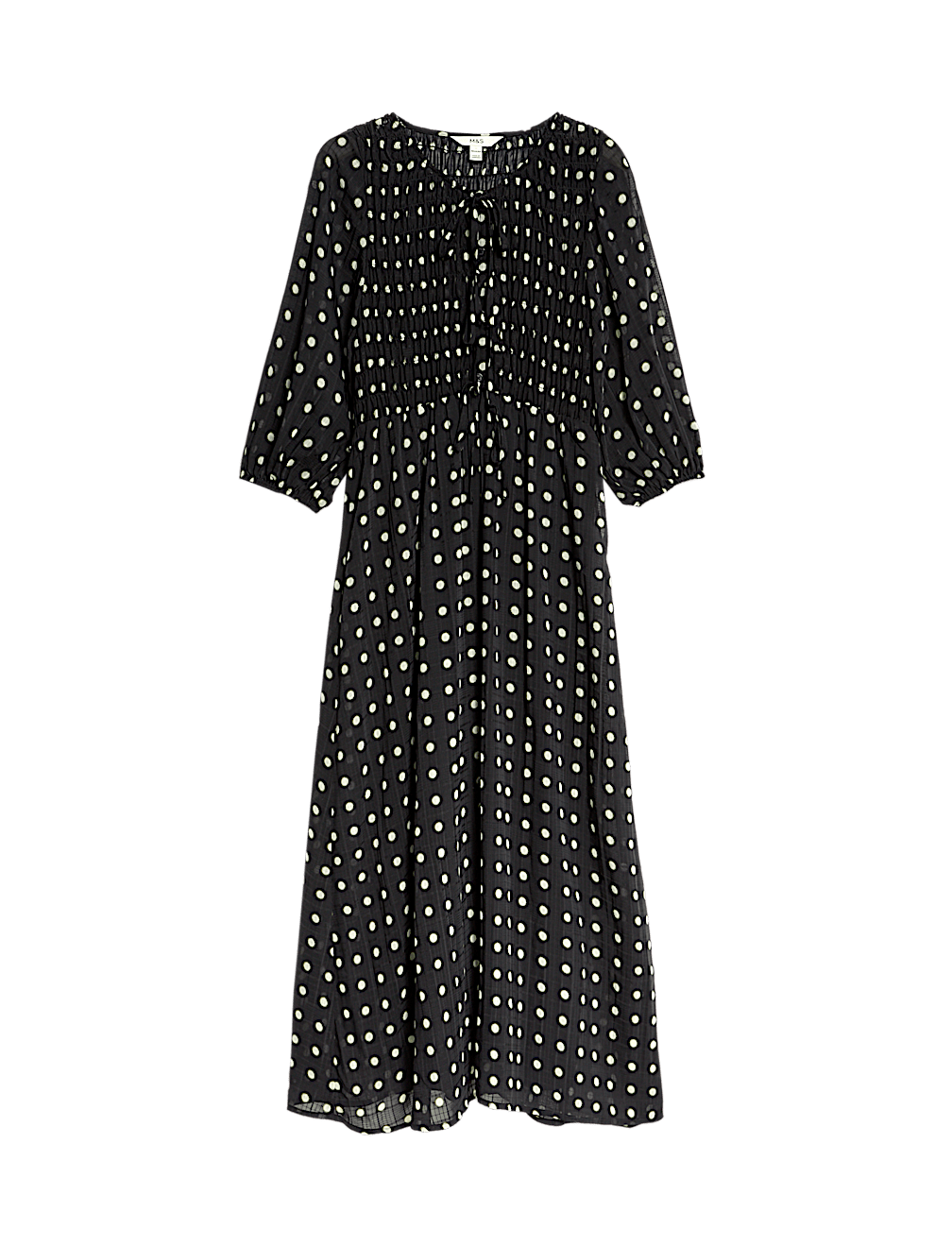 Printed Tie Front Midaxi Shirred Dress