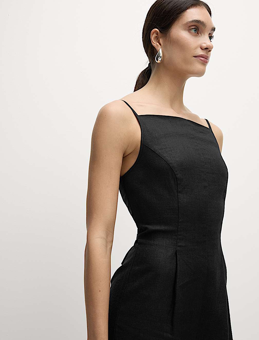 Linen Blend Square Neck Sleeveless Jumpsuit