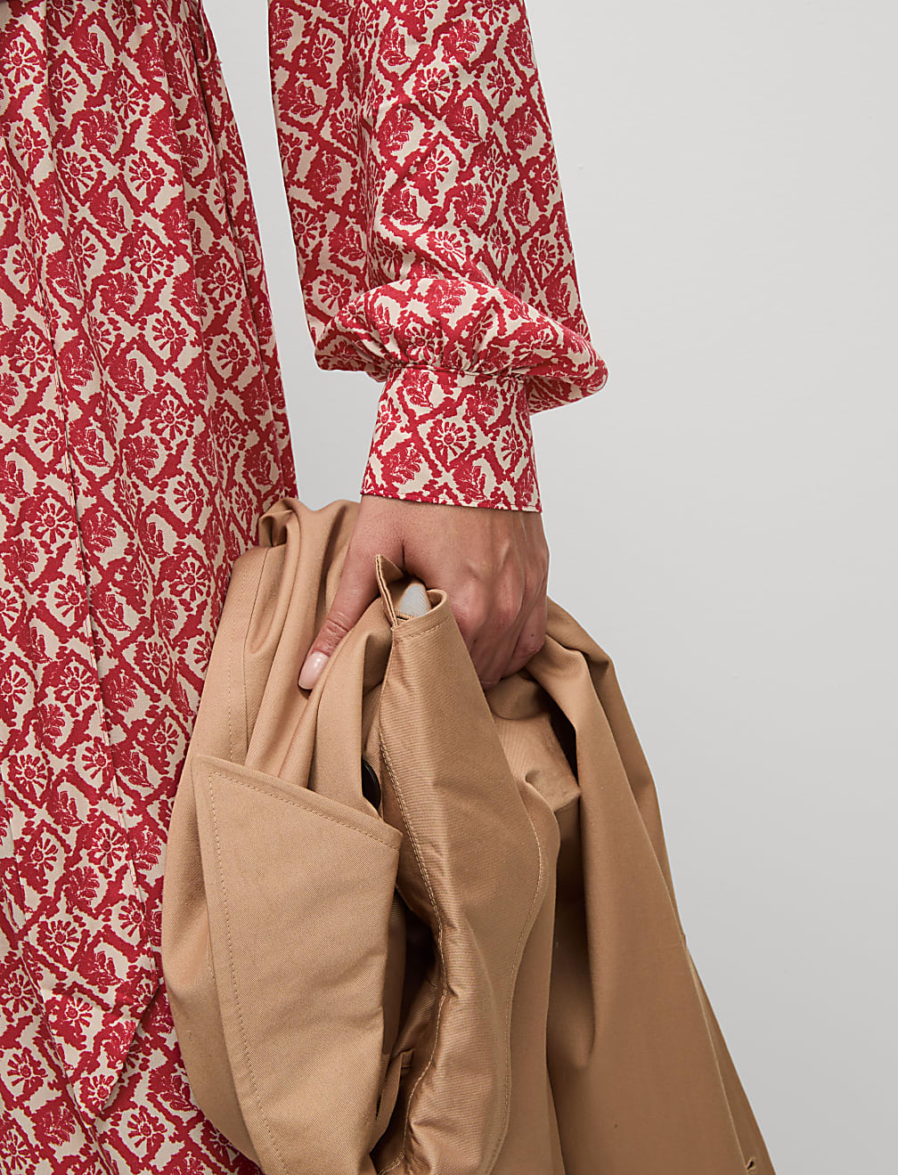 Printed V-Neck Midi Shirt Dress