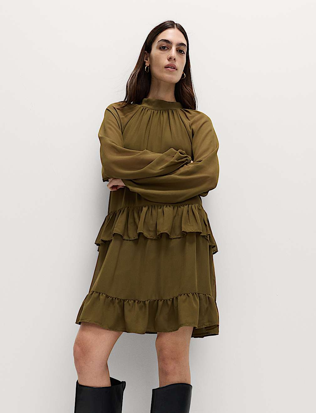 Georgette Ruffle Mini Tiered Relaxed Dress