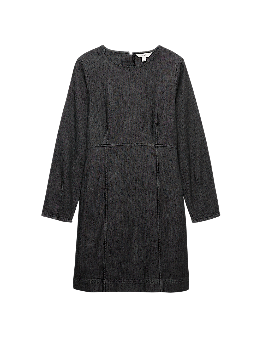 Cotton Rich Denim Round Neck Mini Shift Dress