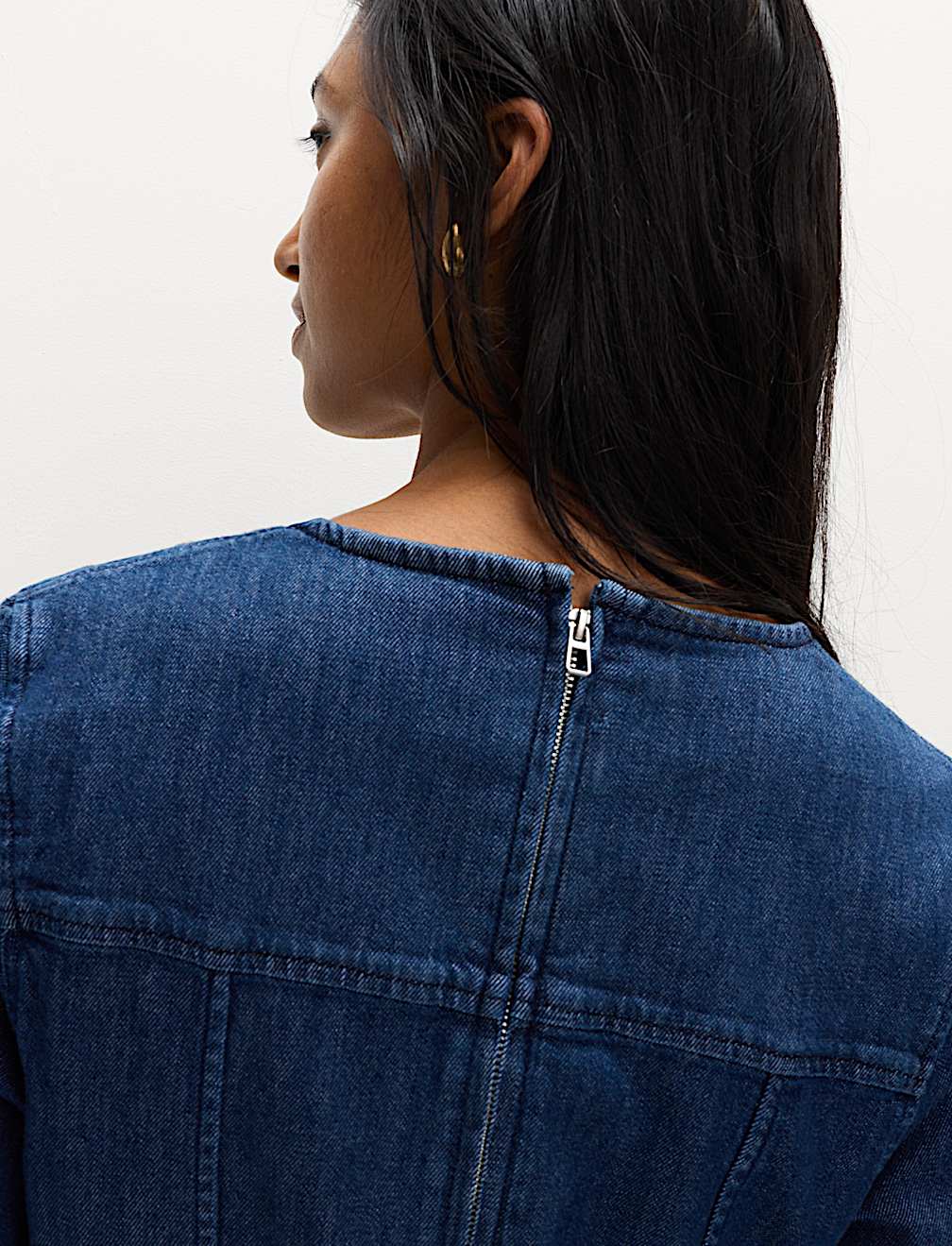 Cotton Rich Denim Round Neck Mini Shift Dress