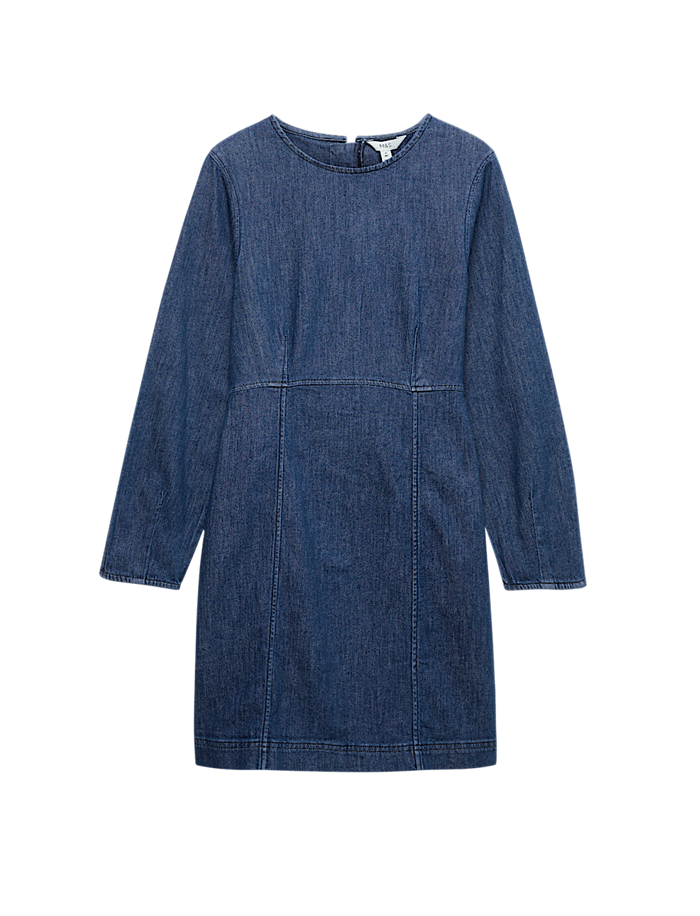 Cotton Rich Denim Round Neck Mini Shift Dress