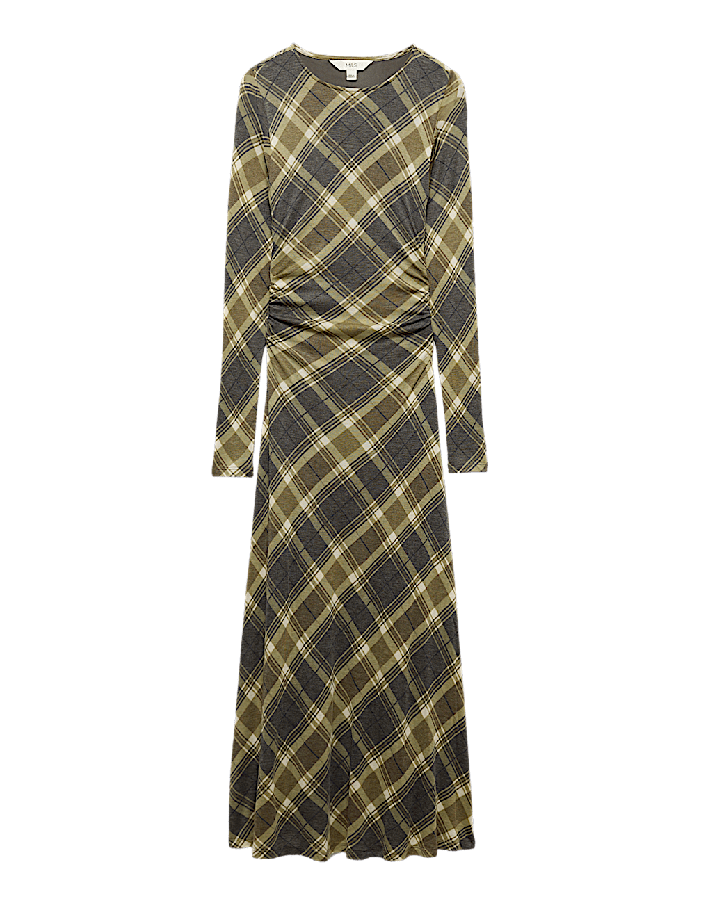 Lyocell Blend Checked Midi Column Dress
