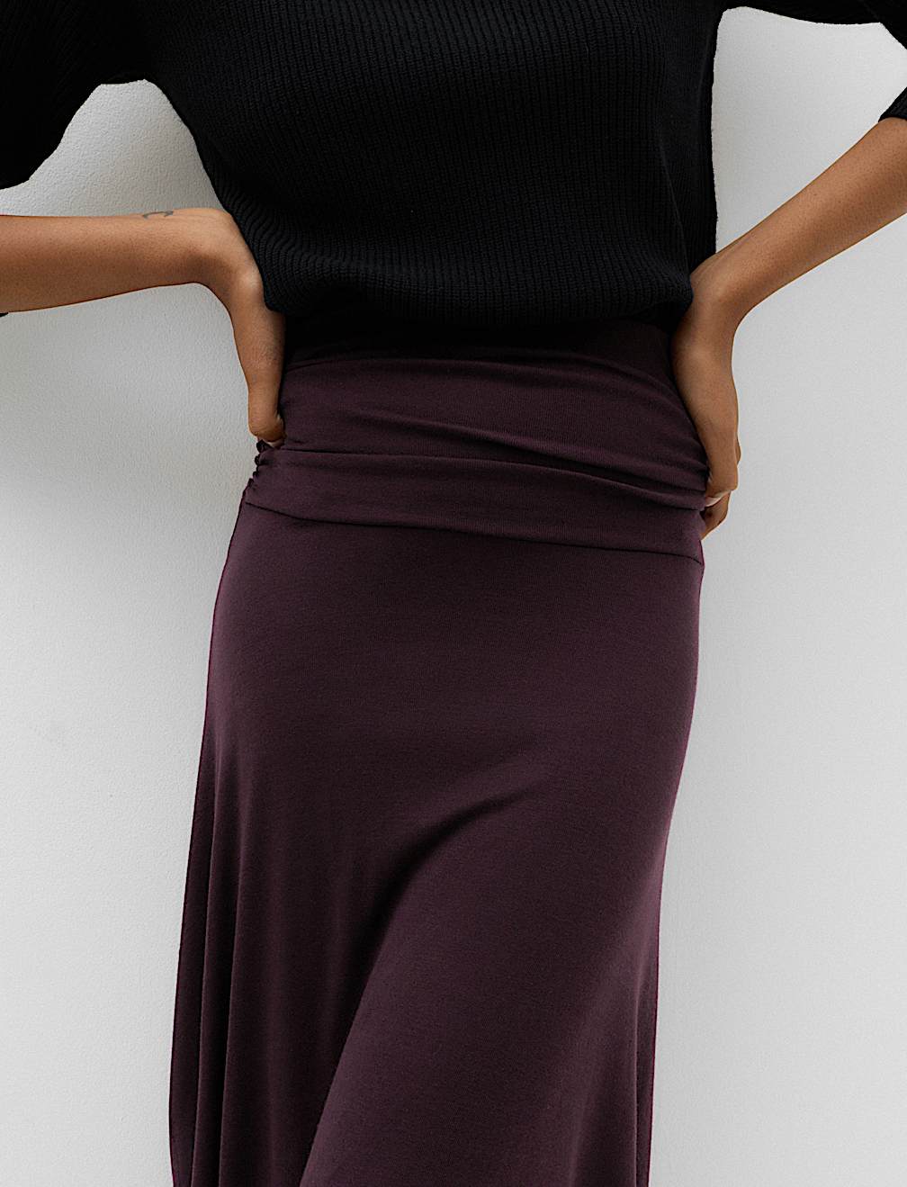 Lyocell Blend Ruched Midi A-Line Skirt