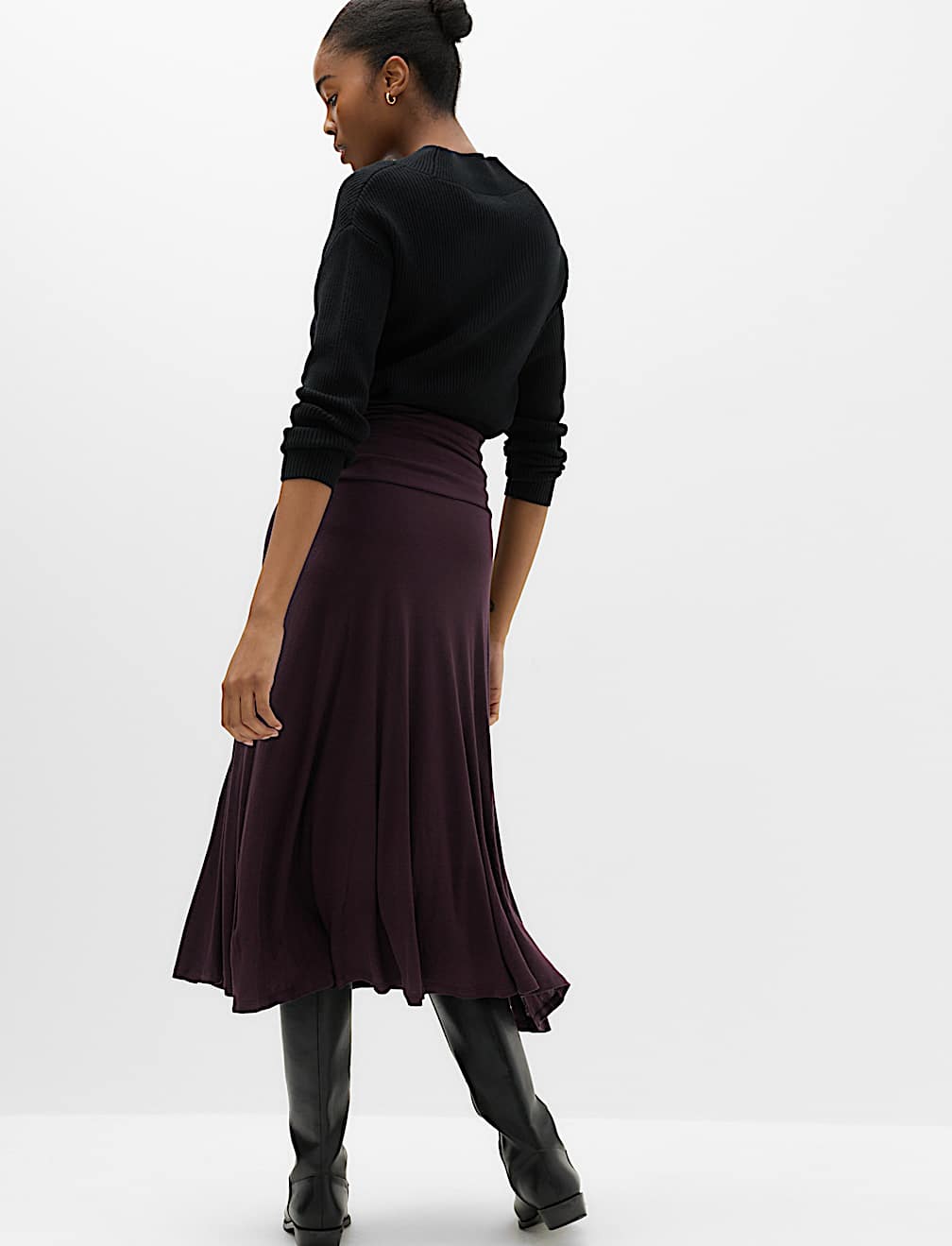 Lyocell Blend Ruched Midi A-Line Skirt