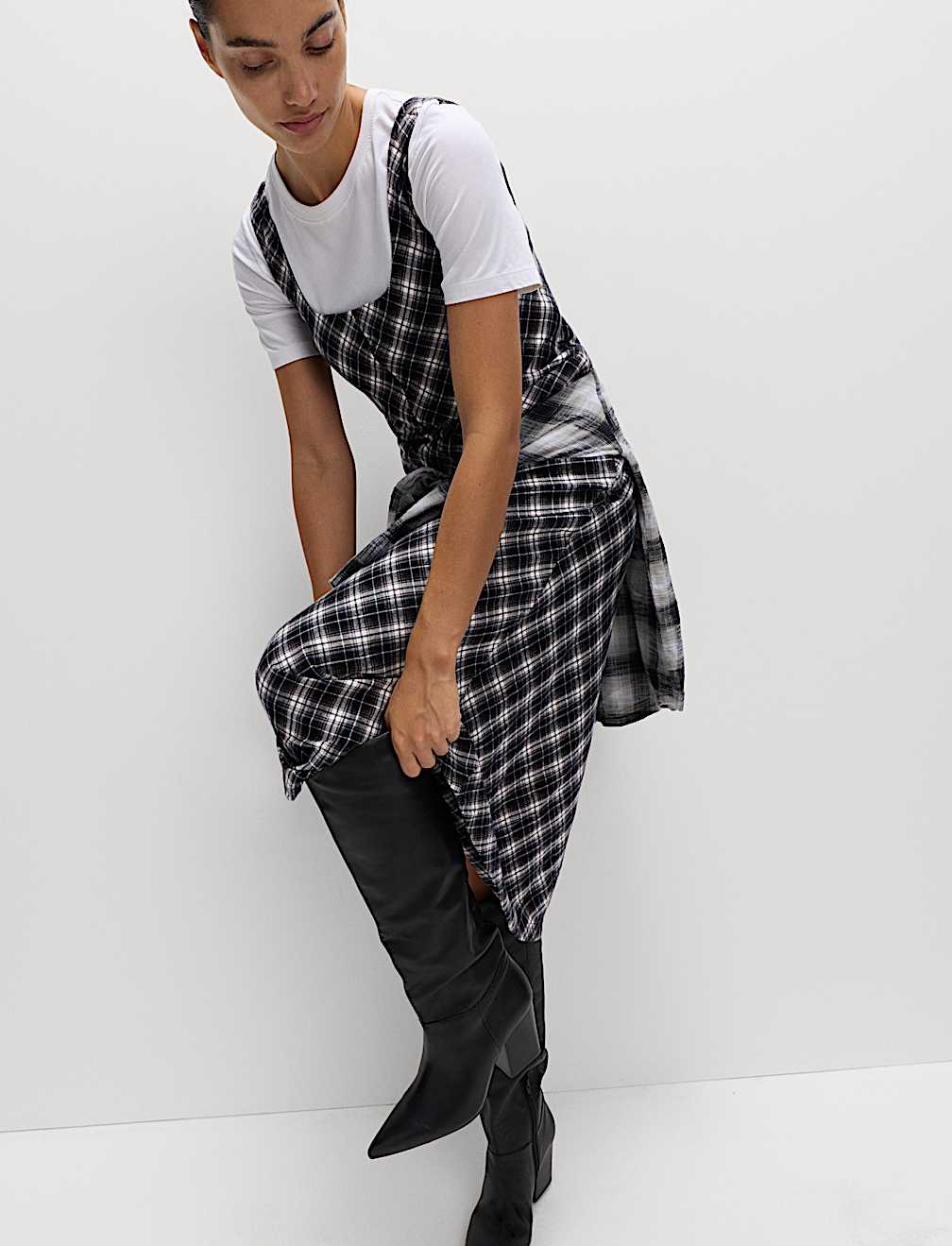 Pure Cotton Checked Midi Cami Dress