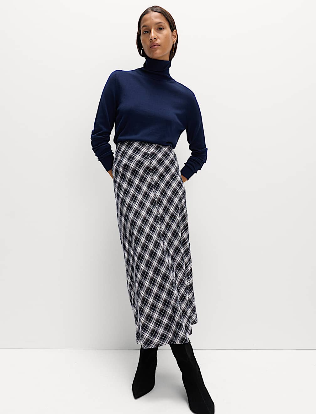 Pure Cotton Checked Midi A-Line Circle Skirt