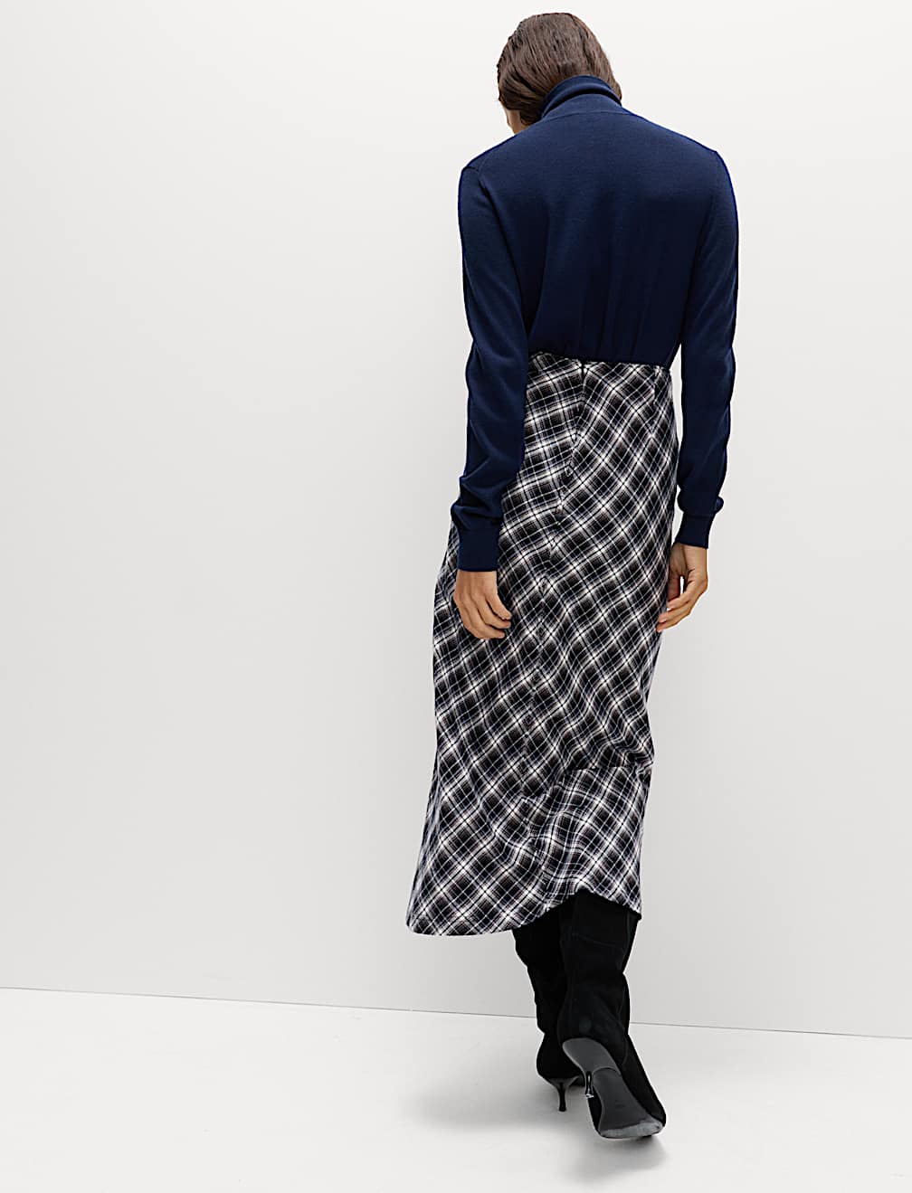 Pure Cotton Checked Midi A-Line Circle Skirt