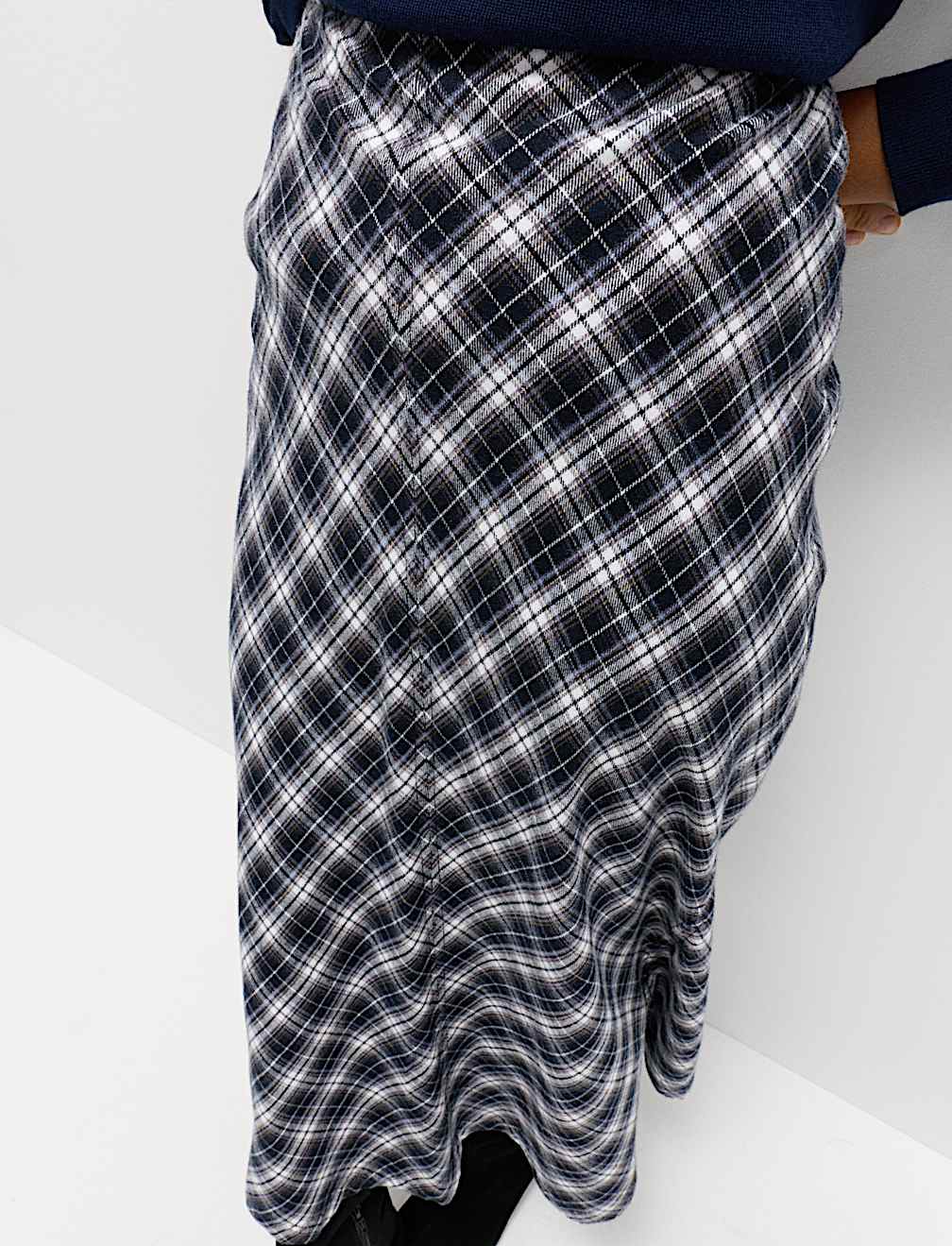 Pure Cotton Checked Midi A-Line Circle Skirt