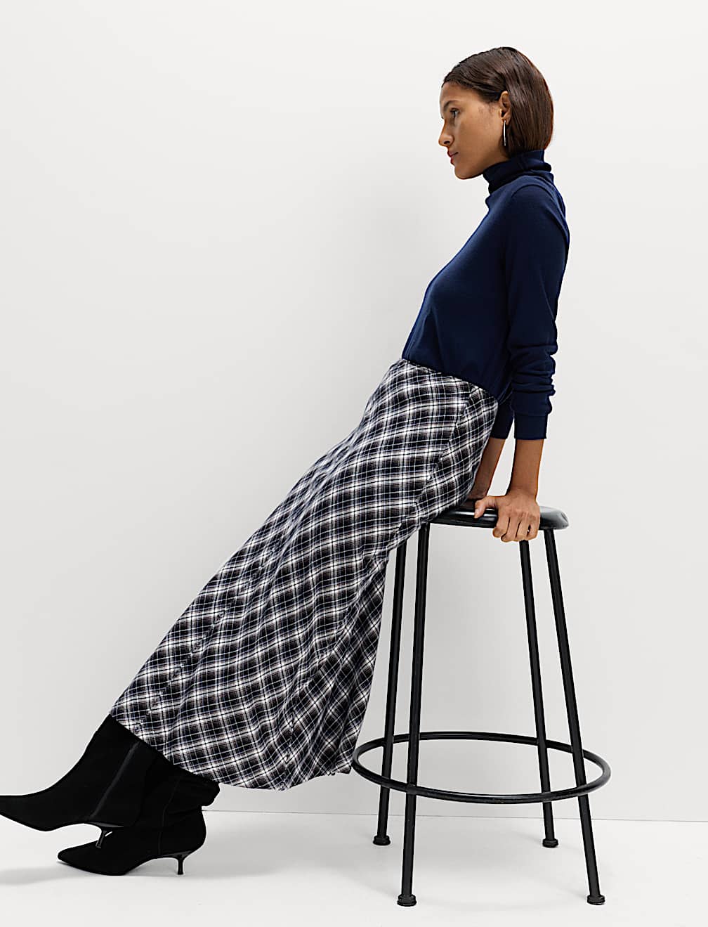 Pure Cotton Checked Midi A-Line Circle Skirt