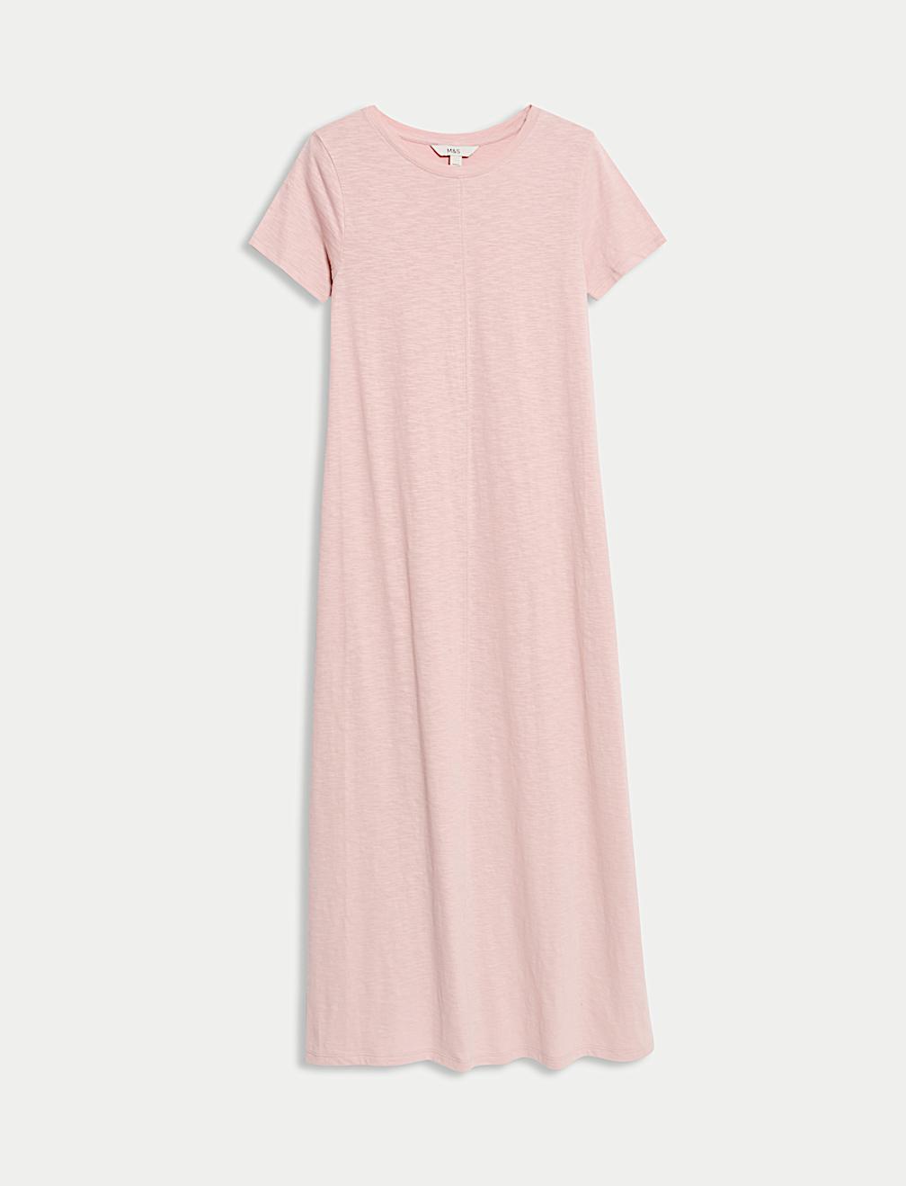 Pure Cotton Round Neck Midi T-Shirt Dress