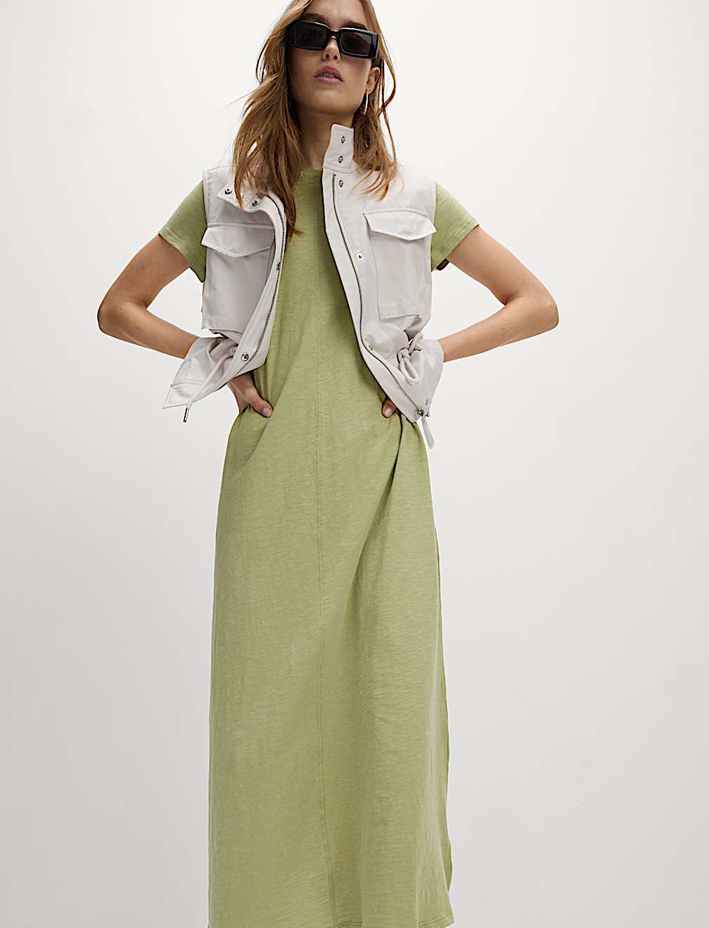 Pure Cotton Round Neck Midi T-Shirt Dress
