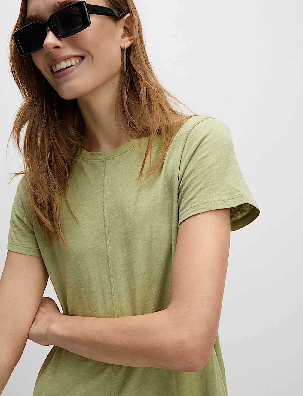 Pure Cotton Round Neck Midi T-Shirt Dress