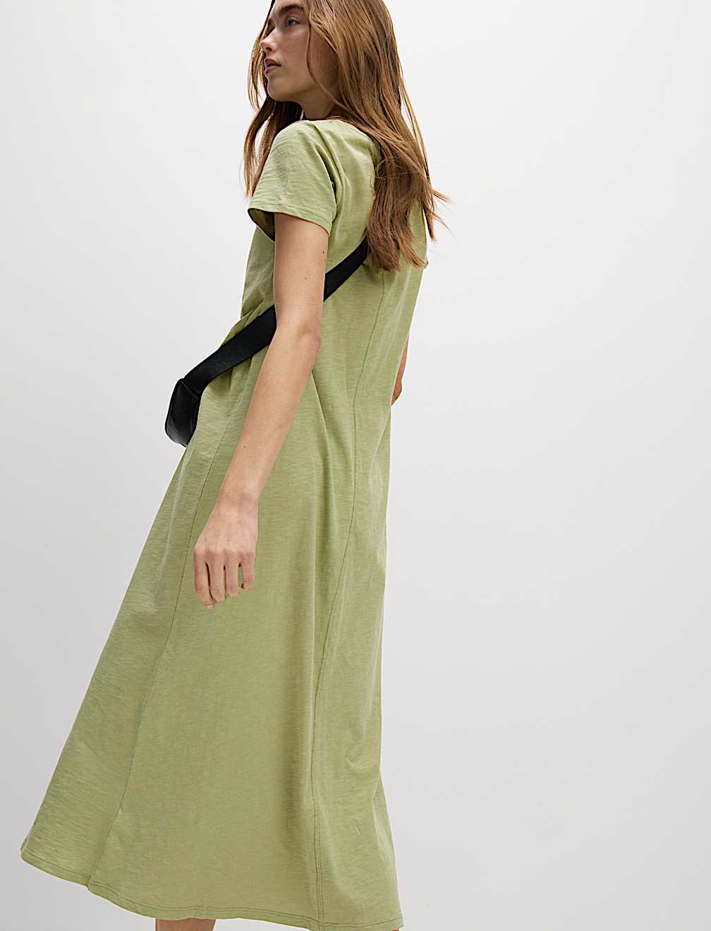 Pure Cotton Round Neck Midi T-Shirt Dress