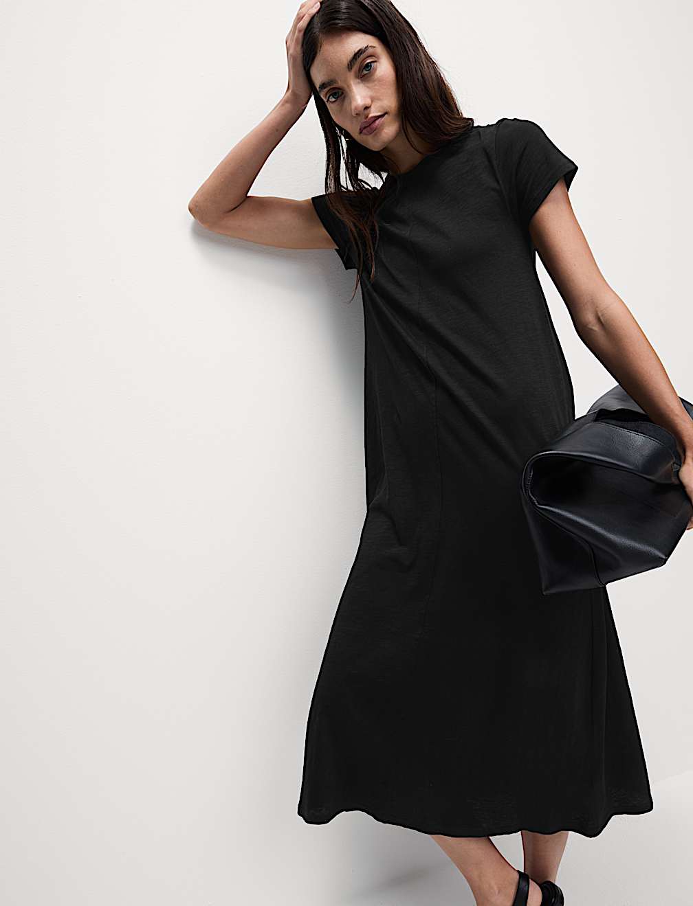 Pure Cotton Round Neck Midi T-Shirt Dress