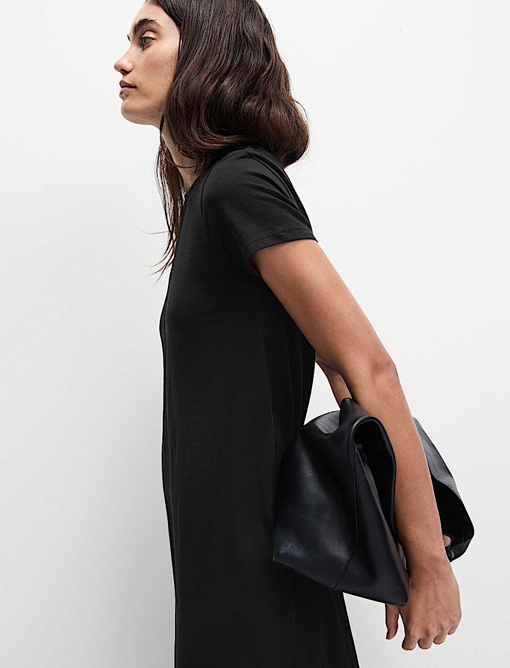 Pure Cotton Round Neck Midi T-Shirt Dress