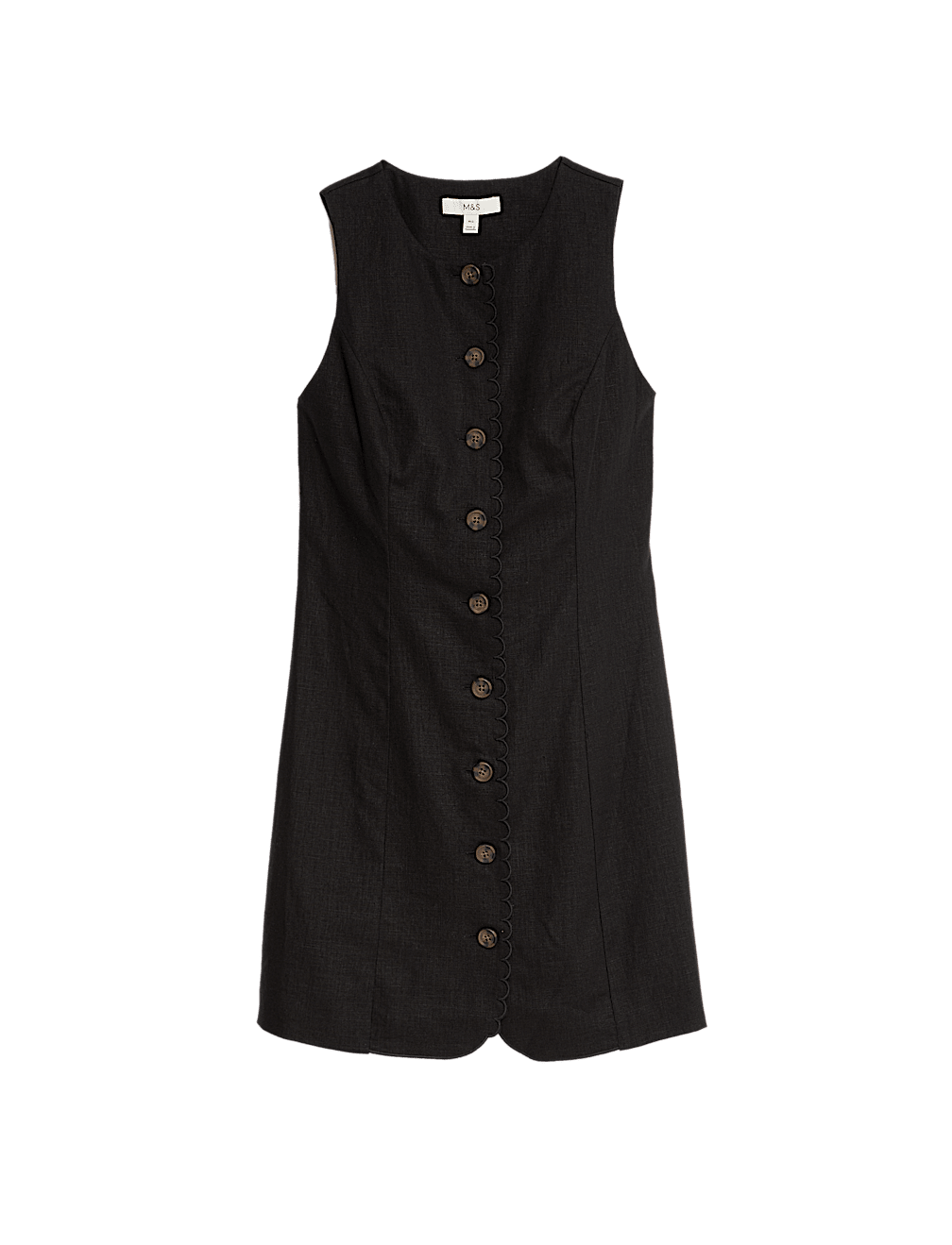 Linen Blend Button Through Mini Shift Dress
