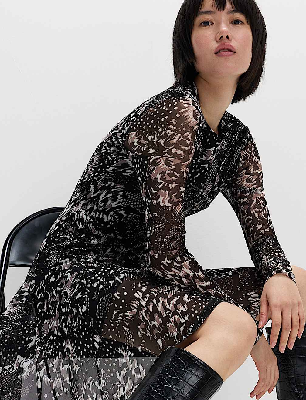 Mesh Printed Mini Skater Dress