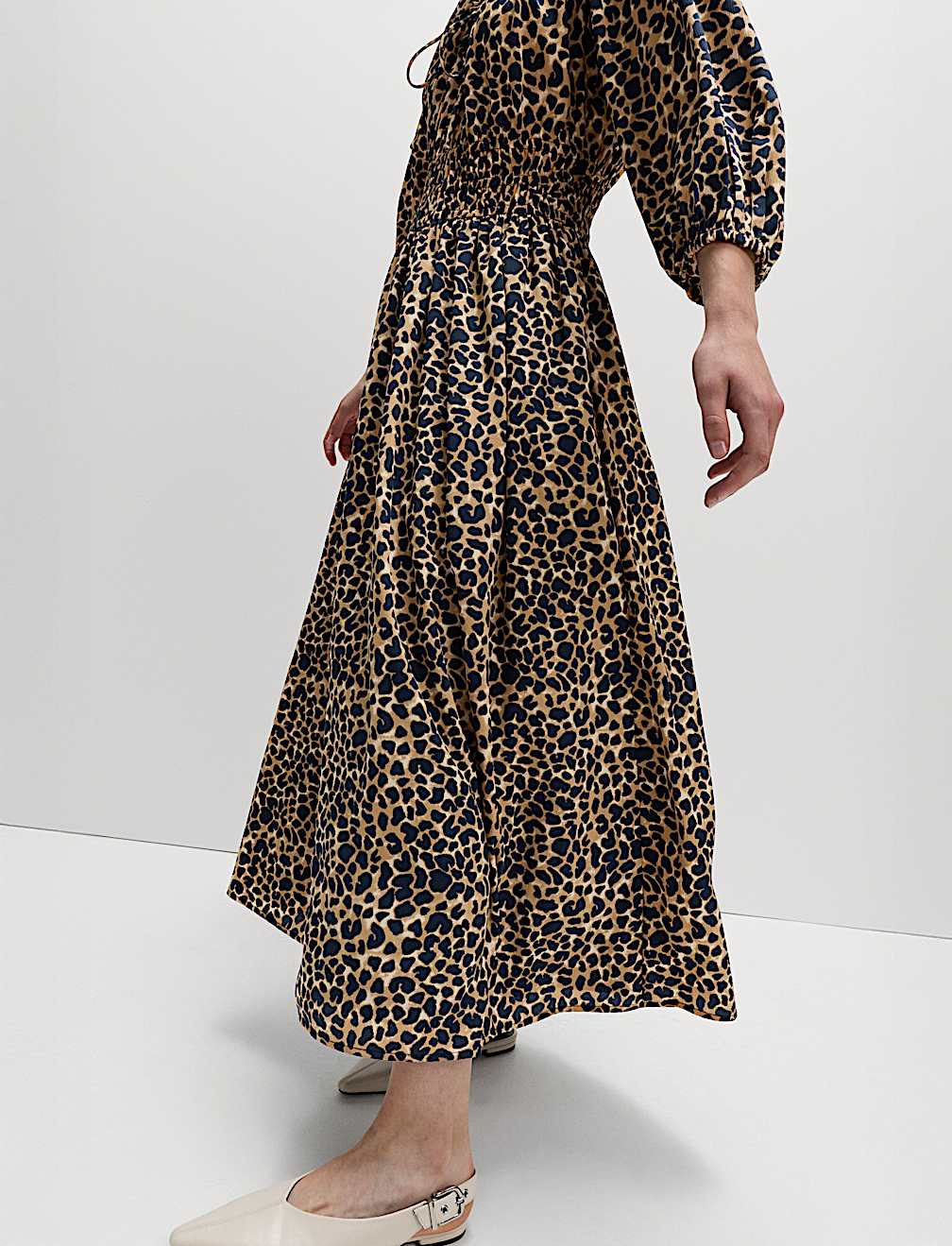 Animal Print V-Neck Ruched Midi Waisted Dress