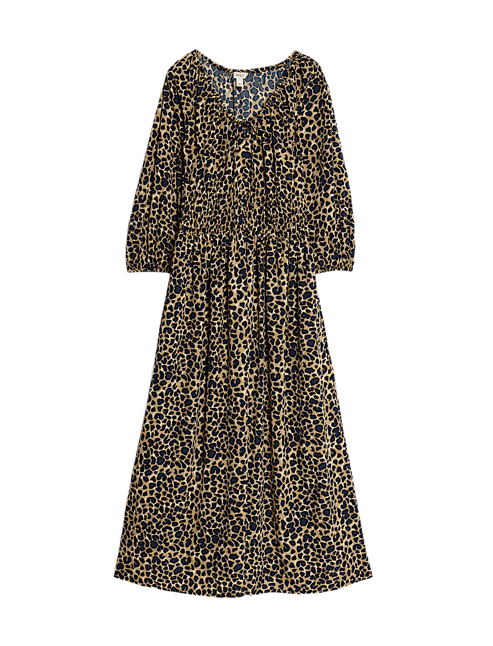 Animal Print V-Neck Ruched Midi Waisted Dress