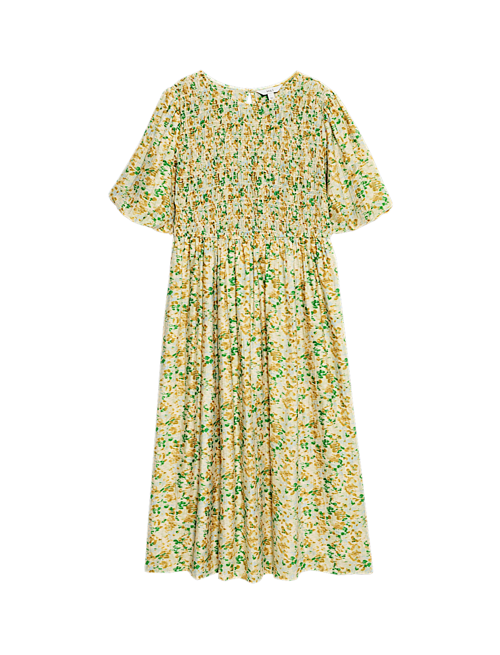 Printed Shirred Midi Waisted Dress