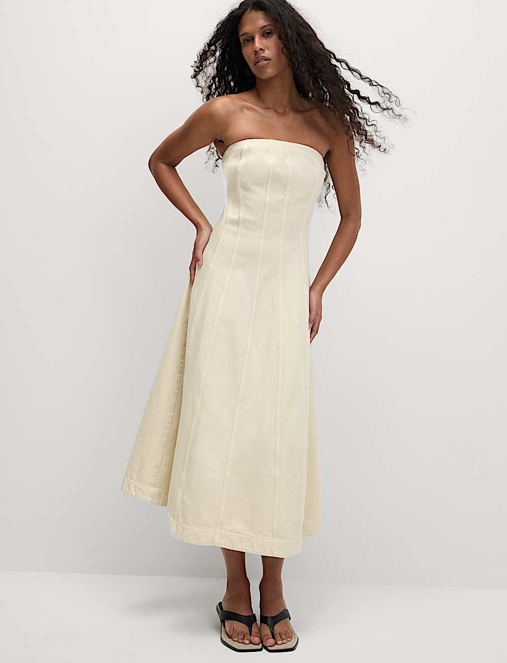 Denim Bandeau Midi Skater Dress
