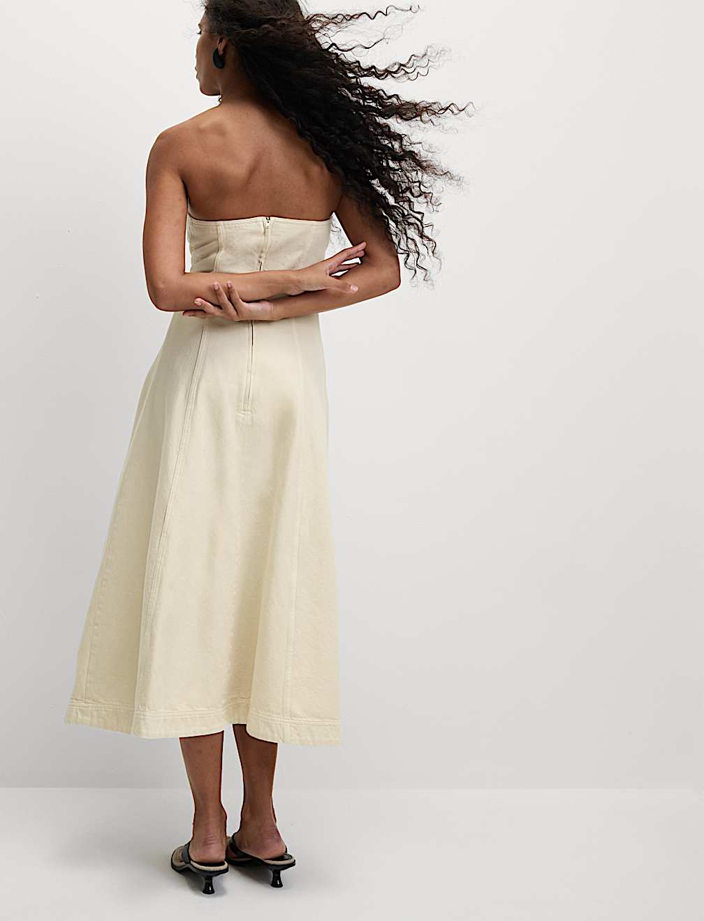 Denim Bandeau Midi Skater Dress