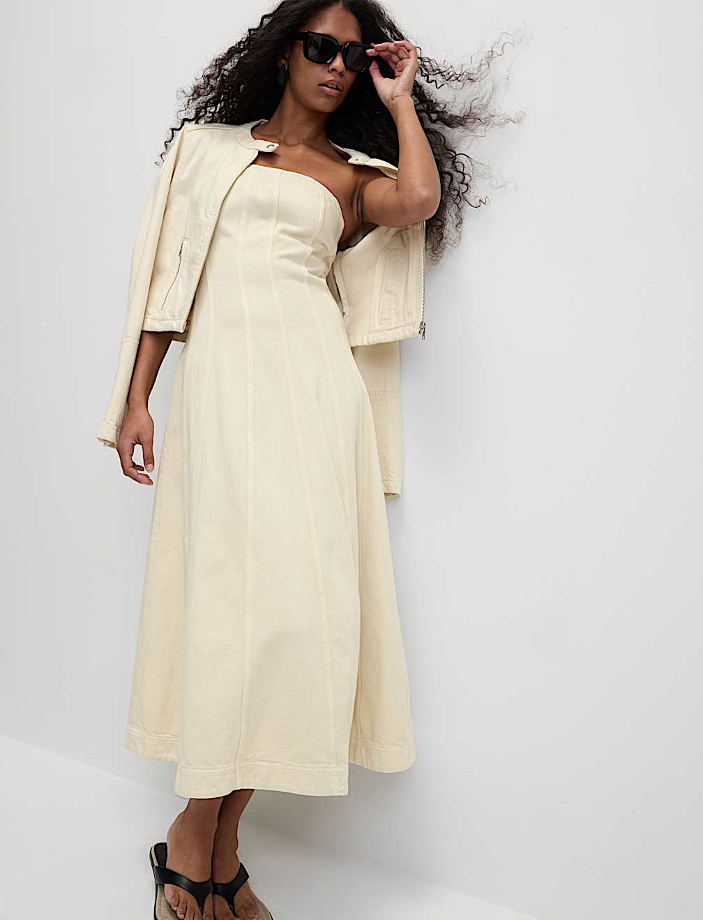 Denim Bandeau Midi Skater Dress