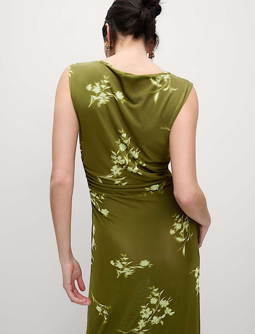 Mesh Jersey Column Midi Dress