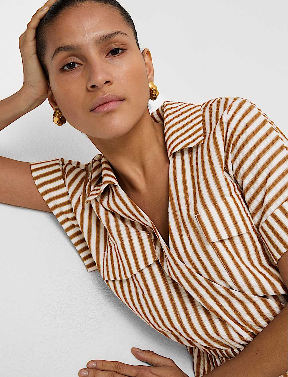 Pure Cotton Printed V-Neck Midaxi Shirt Dress