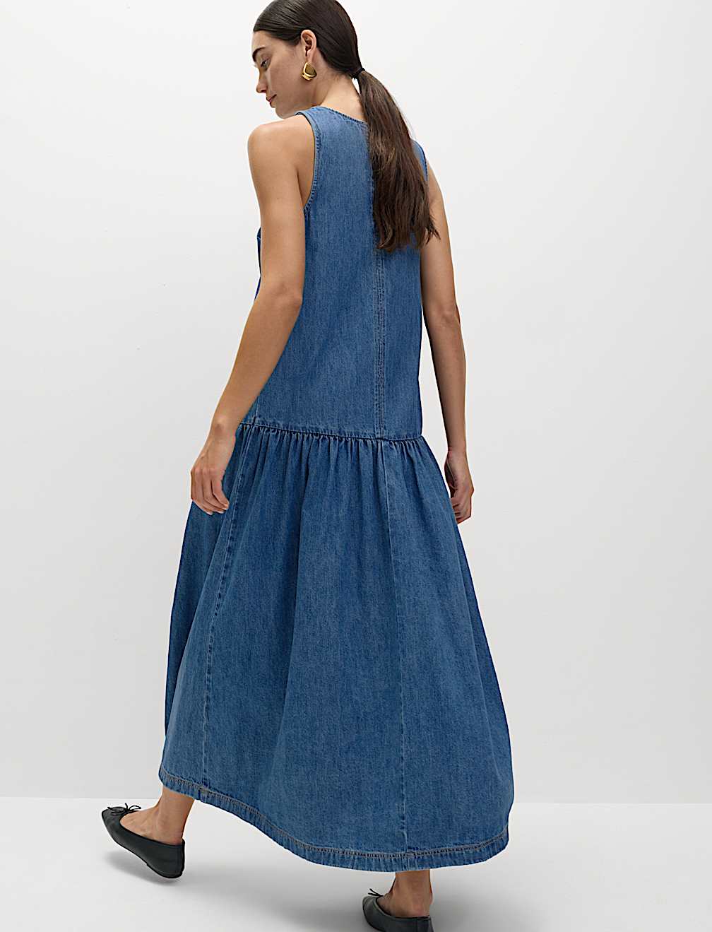 Denim Midaxi Drop Waist Dress