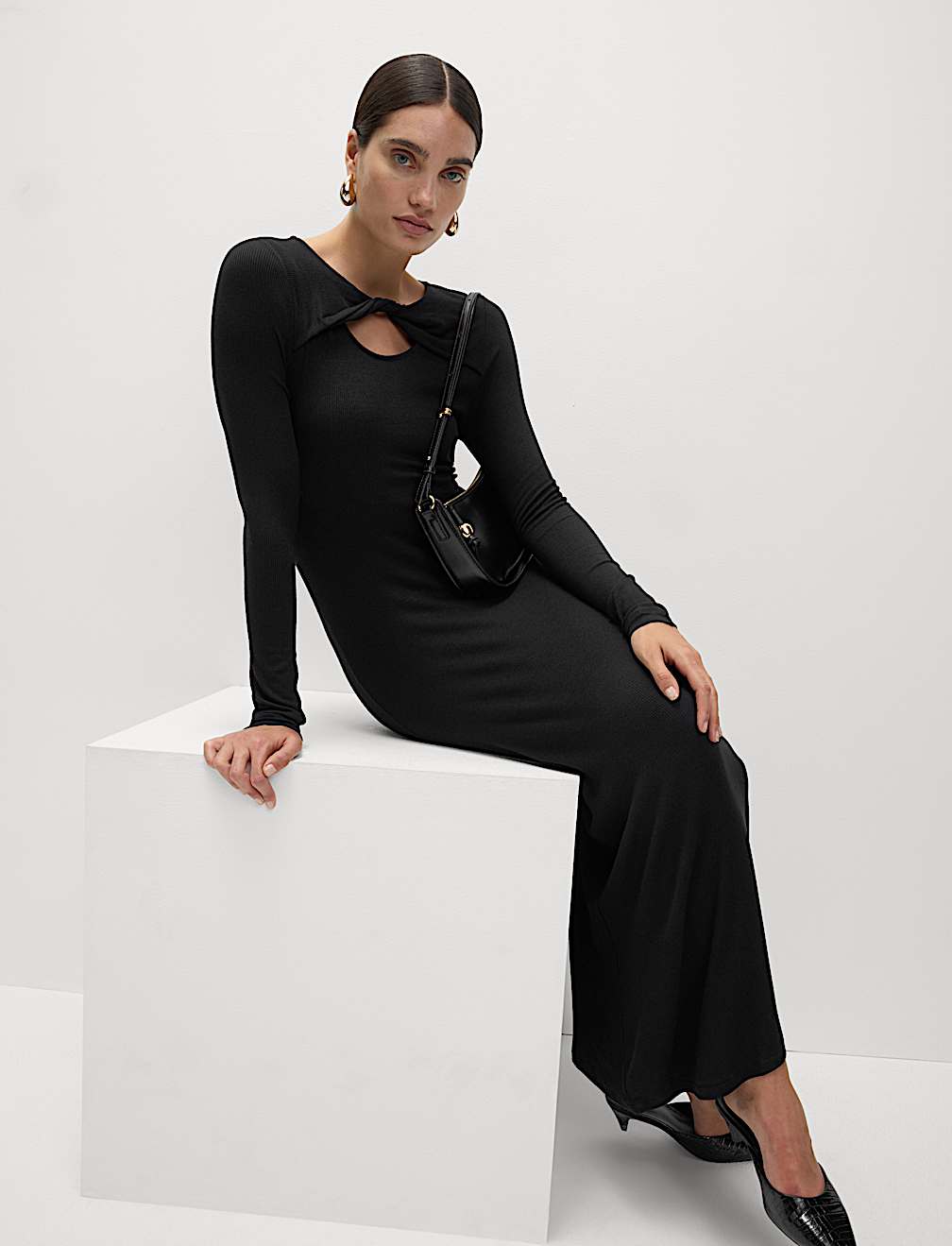 Jersey Ribbed Midi Column Dress