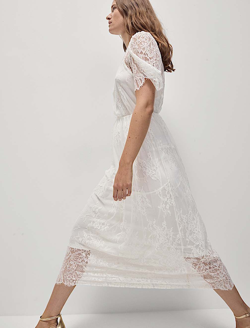 Lace Round Neck Midi Column Dress