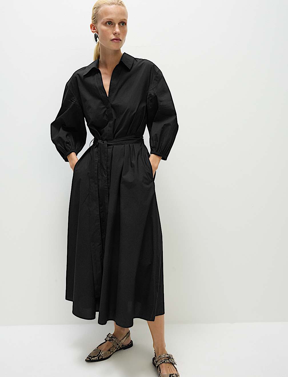 Volume Midi Shirt Dress