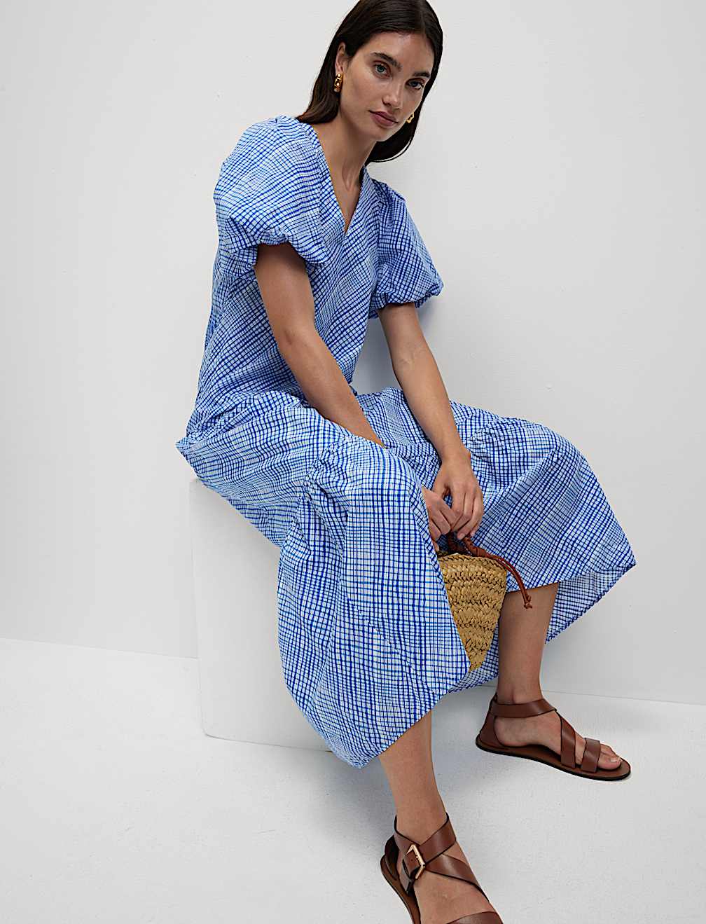 Pure Cotton Midi Relaxed Tiered Dress