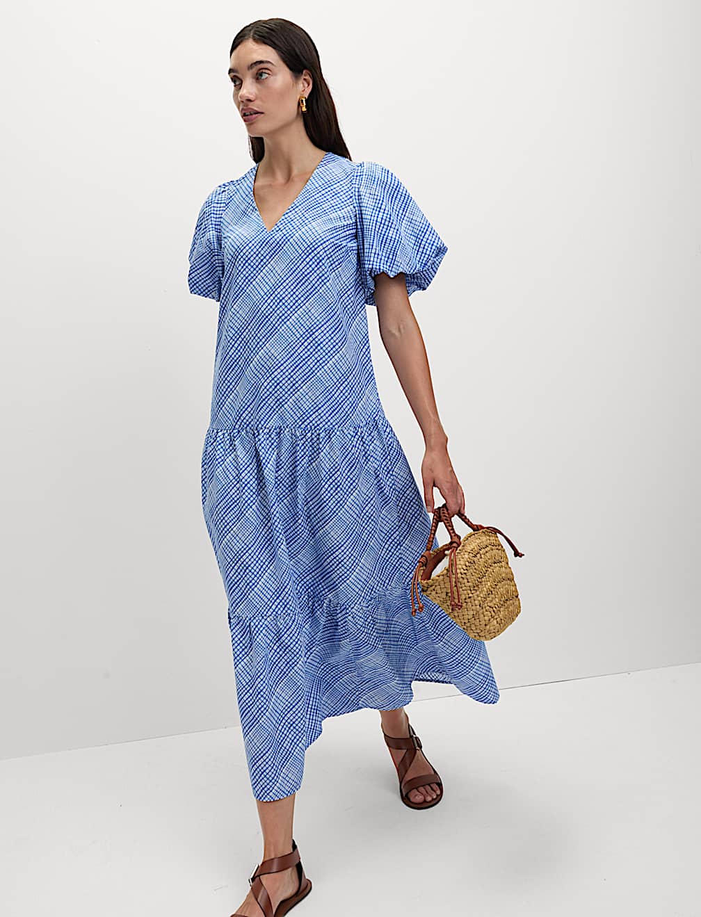 Pure Cotton Midi Relaxed Tiered Dress