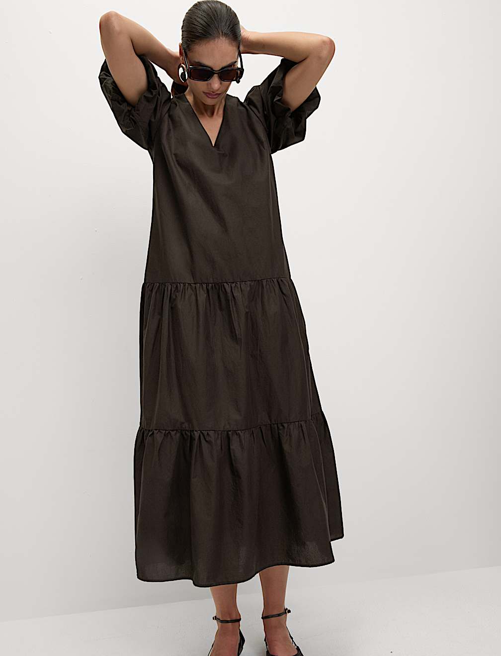 Pure Cotton Midi Tiered Dress